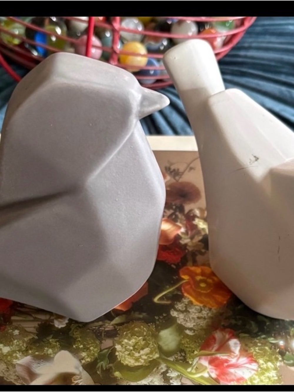 Contemporary Ceramic Bird Accent Set in Gray and Cream